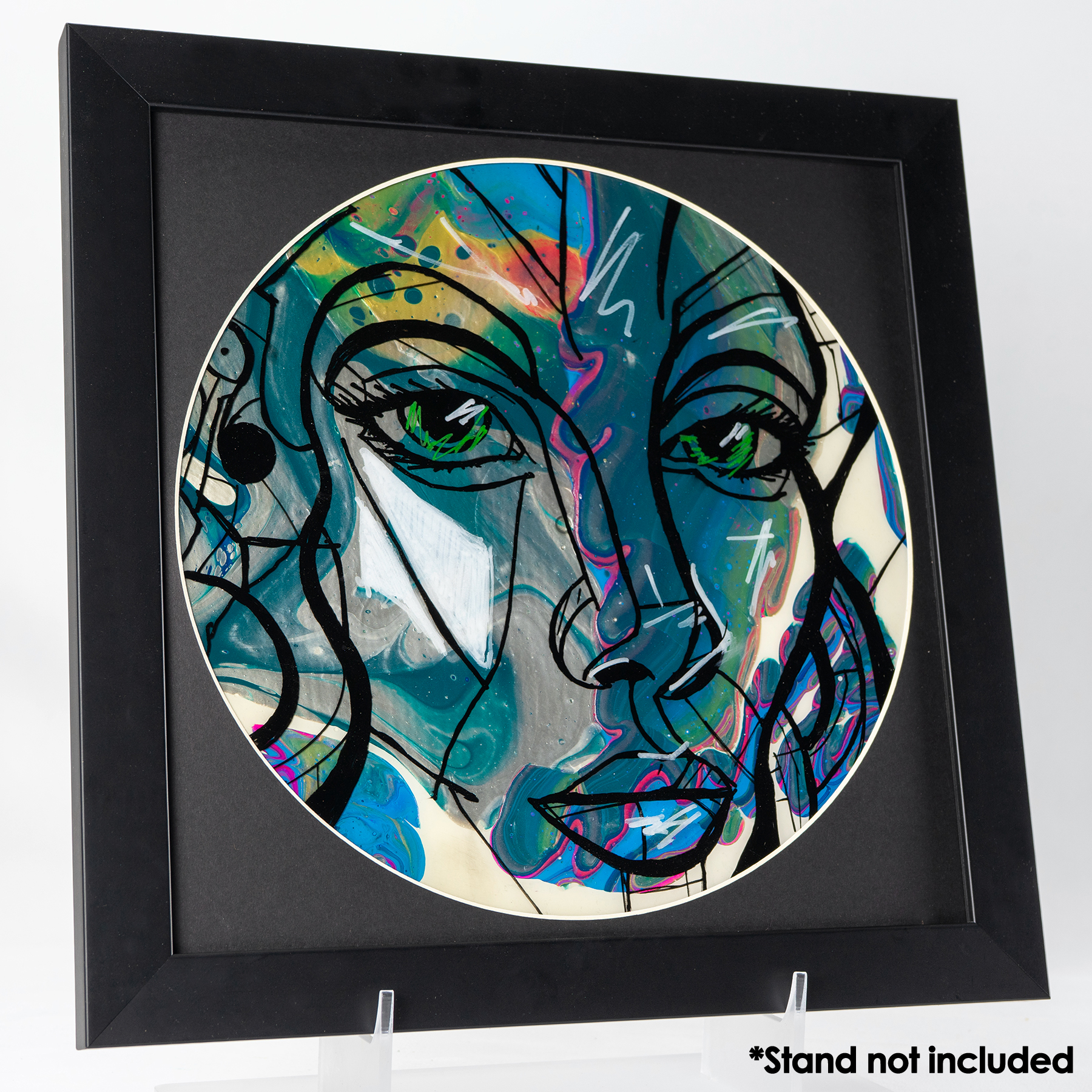 Not Today Cosmos vinyl record art from Volume 2 displayed in a stand.
